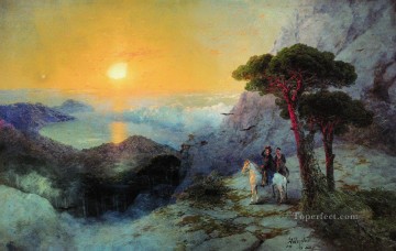 イワン・コンスタンティノヴィチ・アイヴァゾフスキー Painting - 日の出のアイ・ペトリ山の頂上に立つプーシキンイワン・アイヴァゾフスキー